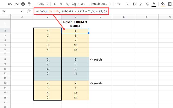 Reset Running Total at Blanks Using the SCAN Function
