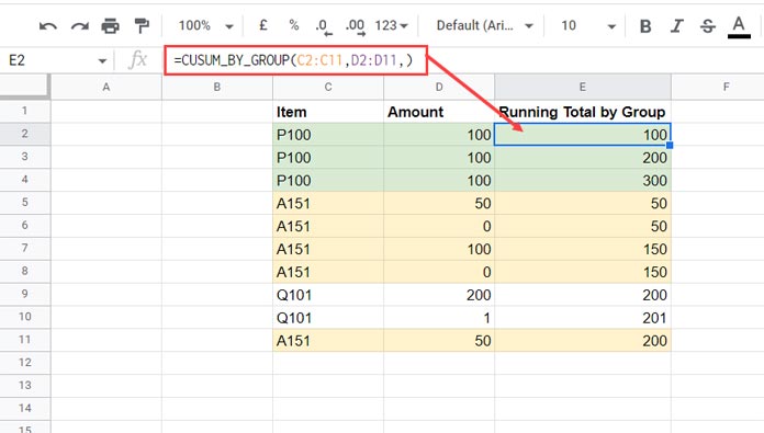 Custom Named Function - Running Total by Item