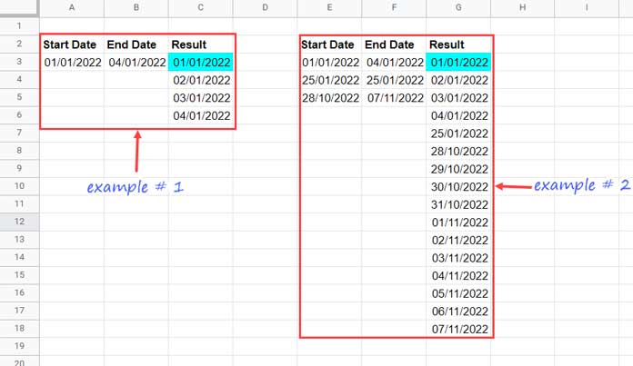 Named Function for List All Dates - Examples 1 and 2