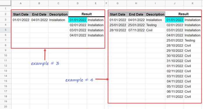 Named Function for List All Dates - Examples 3 and 4