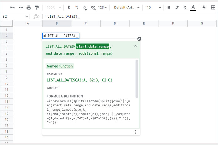 how to list dates in google sheets