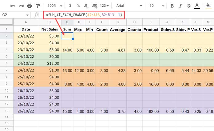 AT_EACH_CHANGE Named Functions - At Bottom Row of Each Group