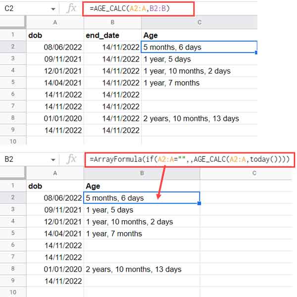 AGE_CALC Named Function - Array Formula