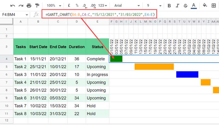 GANTT_CHART Function - Multiple Colors