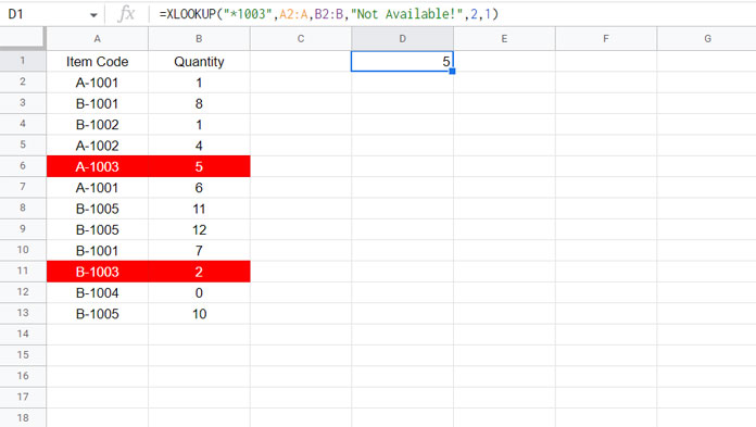 XLOOKUP Partial Match - Example