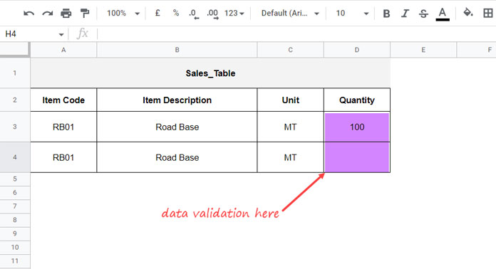 sales table - data validation to limit the sales within the stock qty