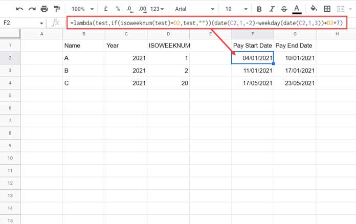 ISOWEEKNUM to Corresponding Dates - Ví dụ