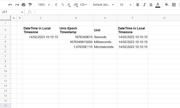 EPOCHTODATE function converting Unix timestamps to local time in Google Sheets