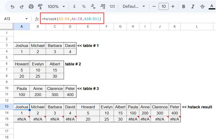 HSTACK Function - Basic Example