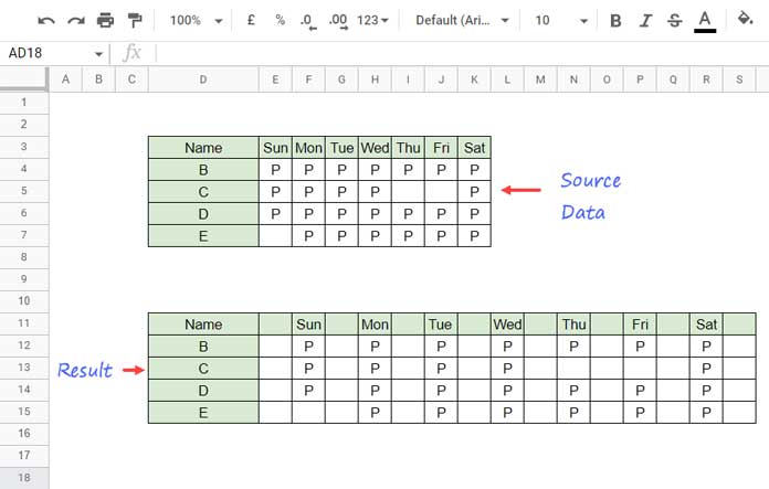 TOROW Function for Inserting Blank Columns Between Data