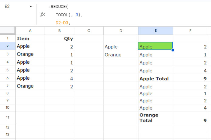 Using TOCOL as the Initial Value in REDUCE