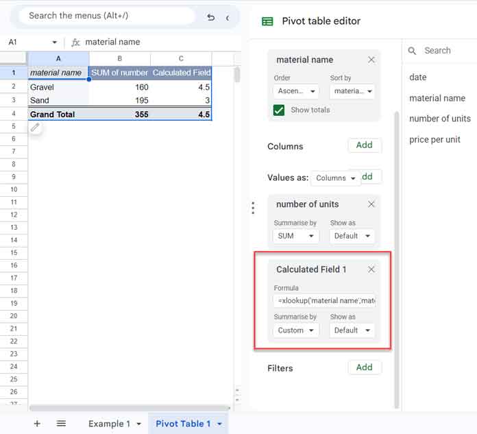 Adding Calcucated Field in Google Sheets