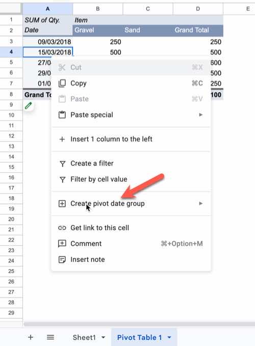 Create Pivot Date Group Shortcut Command