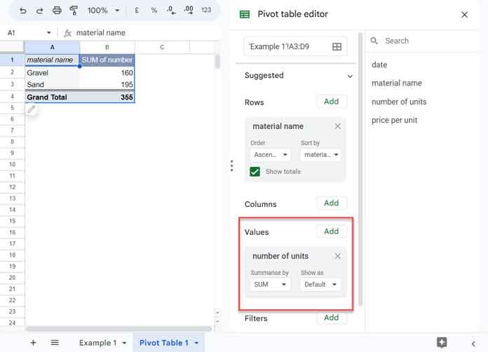 Aggregation in Pivot Table
