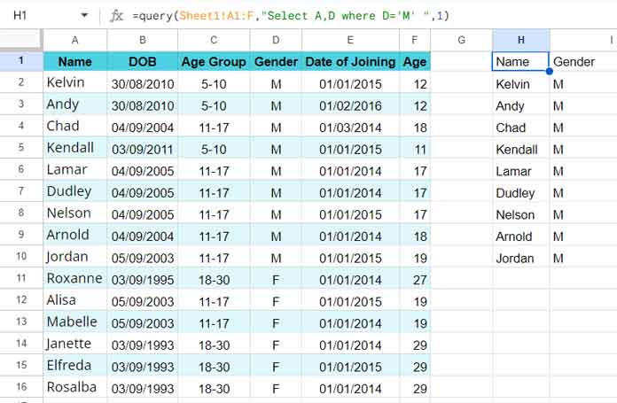 Google Sheets Query Function for Filtering Rows