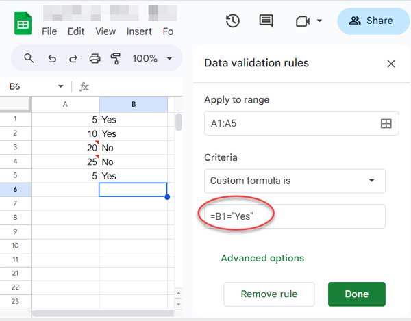 Custom Formula in Data Validation