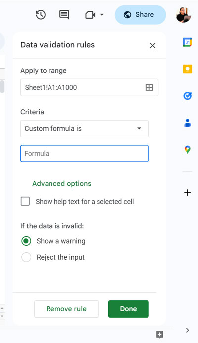 Restrict Entering Special Characters: Data Validation Setting