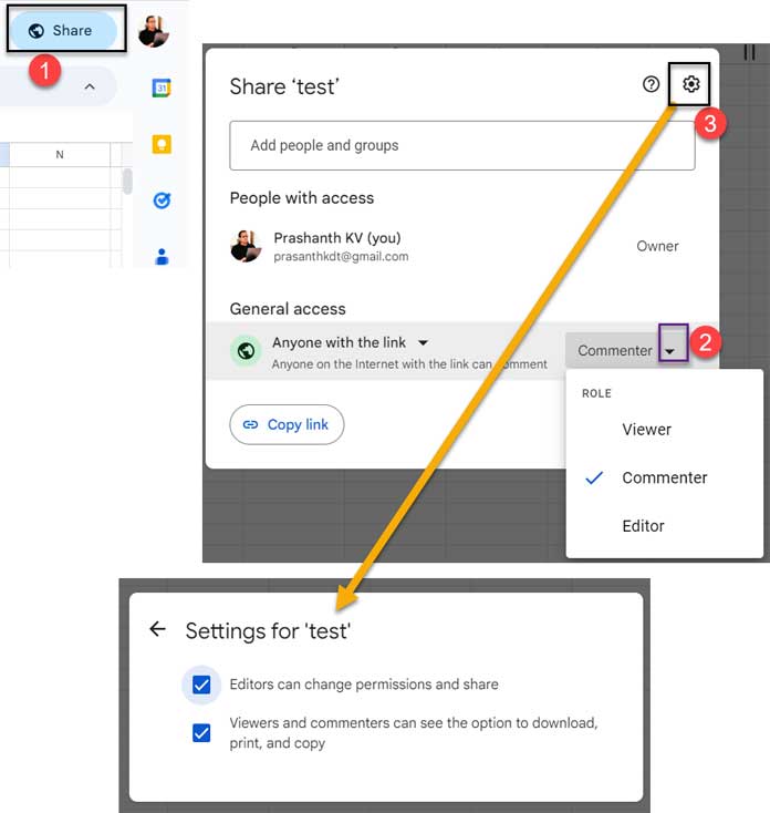 Settings to Share a Google Sheets File in Force Copy Mode