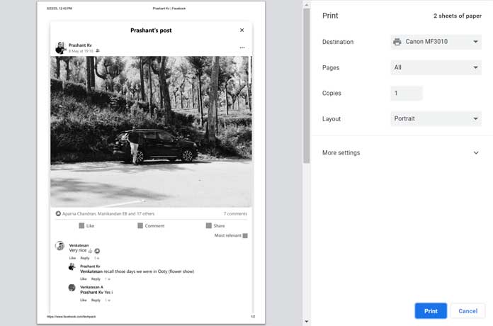 Print Facebook Post with All Comments