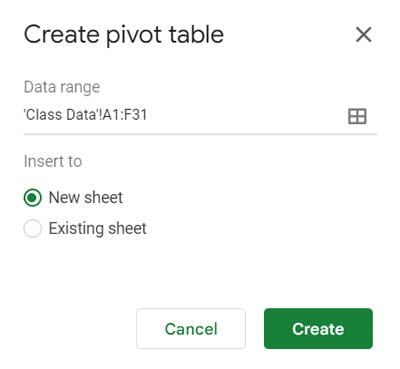 Selecting the Sheet for the Report