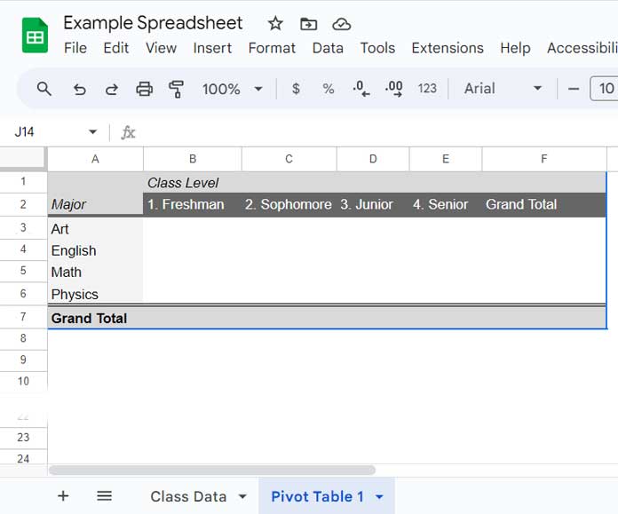 Rows and Columns in the Unfinished Pivot Table