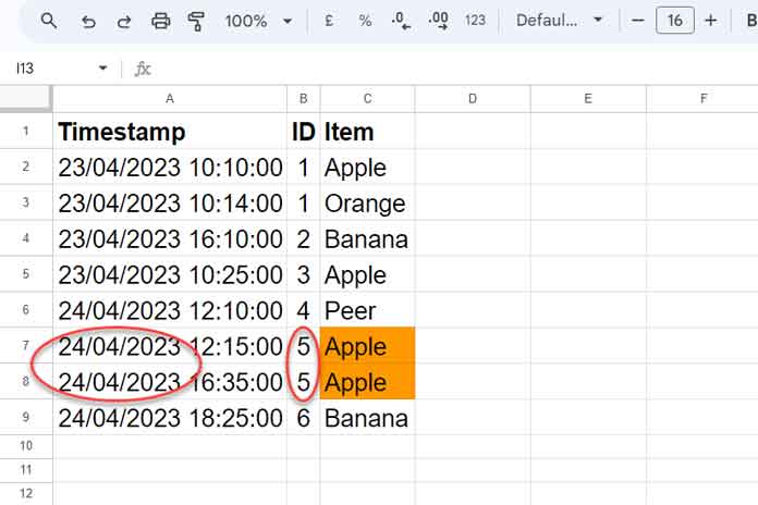 Highlight Same Day Duplicates With ID Column - Example 1