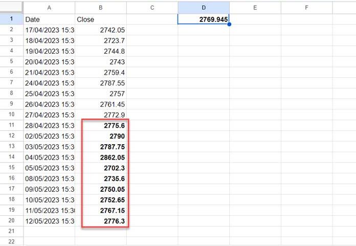 Calculating Moving Average with the GOOGLEFINANCE function