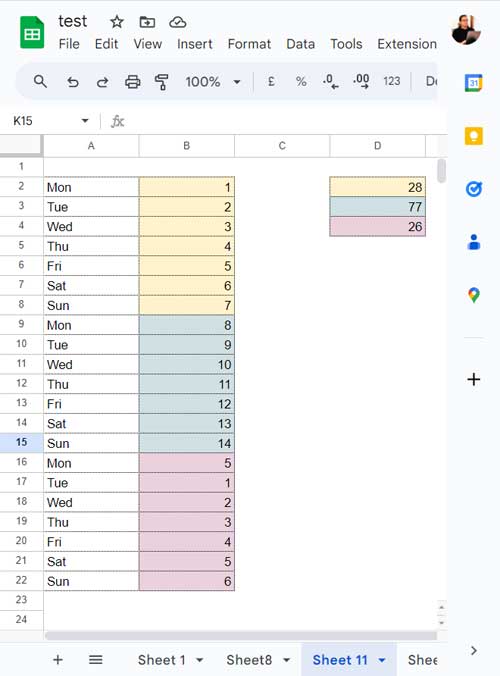 Array Formula to Sum Sets of Every N Values in a Column