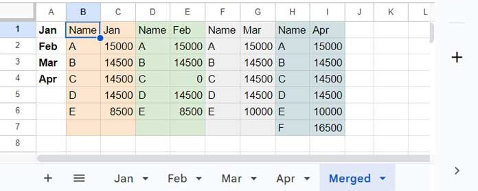 REDUCE to Combine Multiple Sheets Horizontally