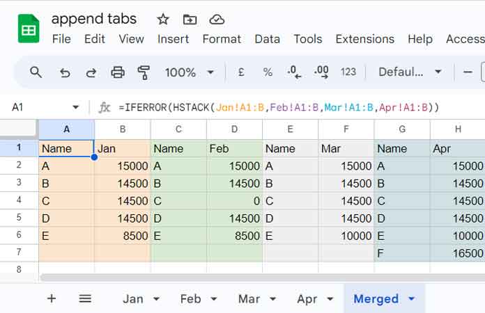 Combine Multiple Sheets Horizontally Using HSTACK