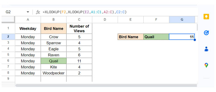 Nested XLOOKUP withing one table - Example 1