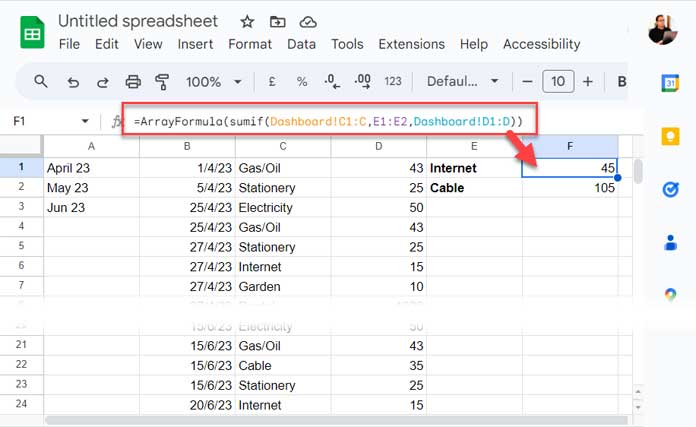 Example of SUMIF Across Multiple Sheets