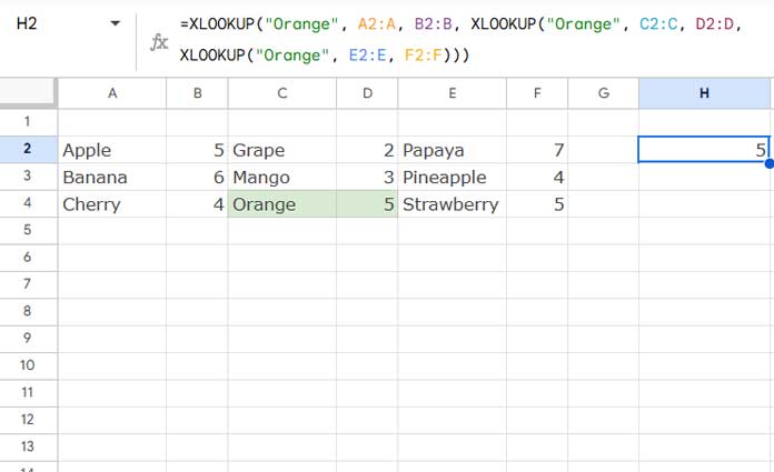 Nested XLOOKUP in Google Sheets Using the Missing Value Argument