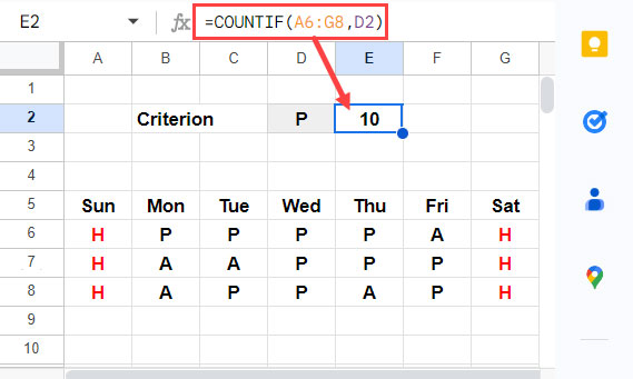 Using COUNTIF formula with text criterion
