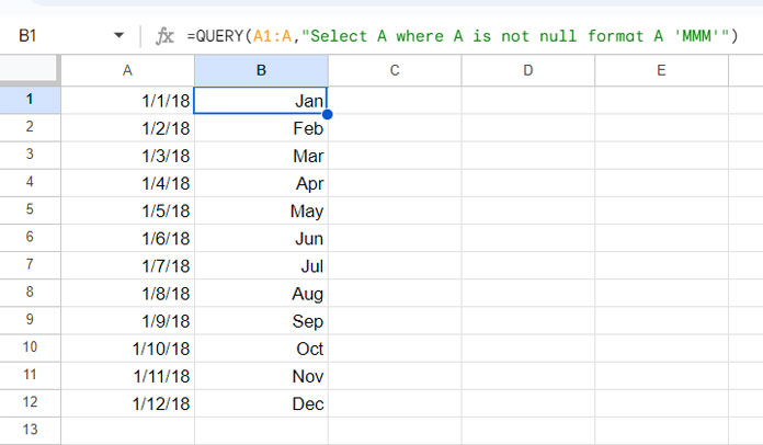 QUERY Formula for Converting Dates to Month Texts