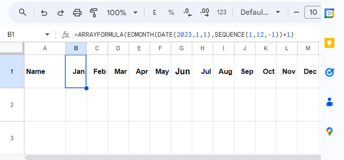 Generate a sequence of month start dates using EOMONTH