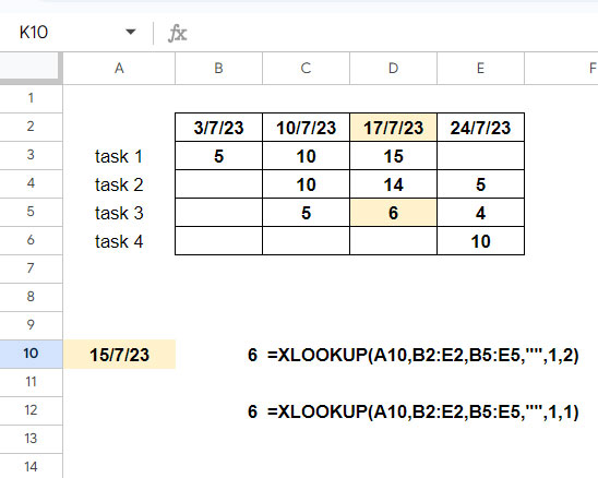 Horizontal XLOOKUP Formula