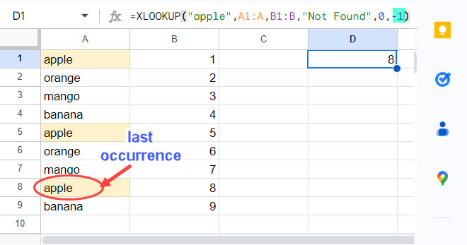 VLOOKUP vs XLOOKUP Key Difference 3: Bottom to Top Search