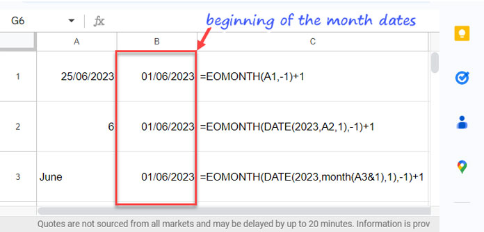 EOMONTH Function Examples: Month Start Dates