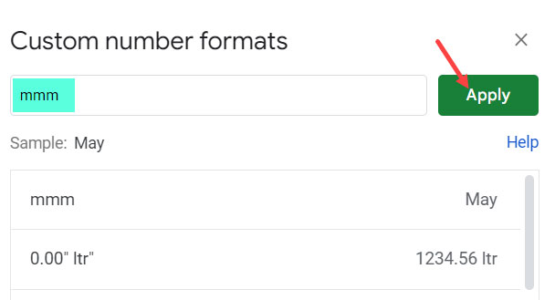 Custom Number Formatting "mmm" in Google Sheets