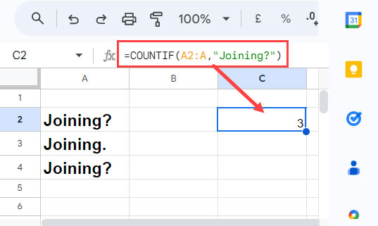 Using COUNTIF formula with question mark wildcard