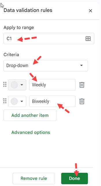 Drop-down menu for period selection