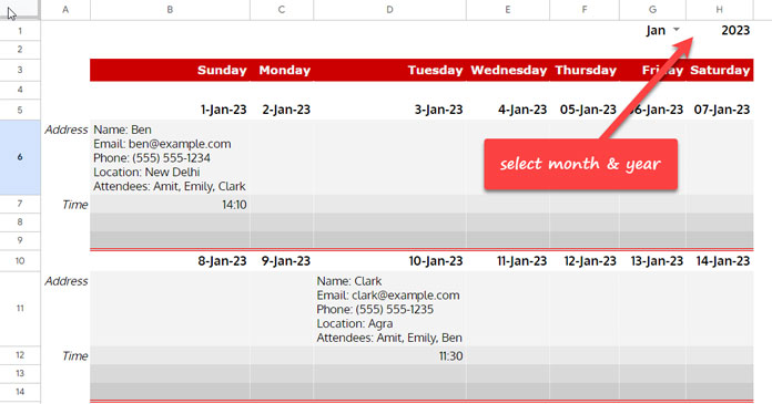 Calendar View of Appointment Log in Google Sheets