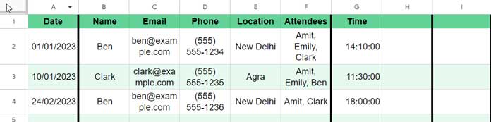 Appointment Log in Spreadsheets