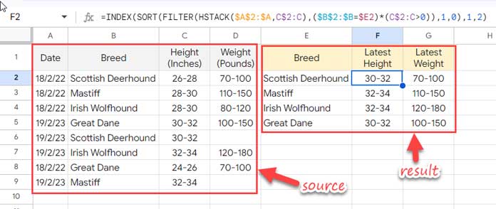 Non-Array Formula: Latest Non-Blank Value by Date (2 Columns)