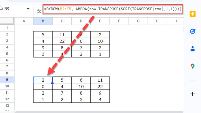 Row-Wise Sorting: Non-Array Formula