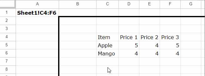 Example to Dynamic H&V Named Ranges in Google Sheets