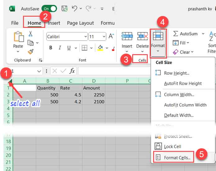 Selecting all cells in an Excel spreadsheet and applying formatting to them.