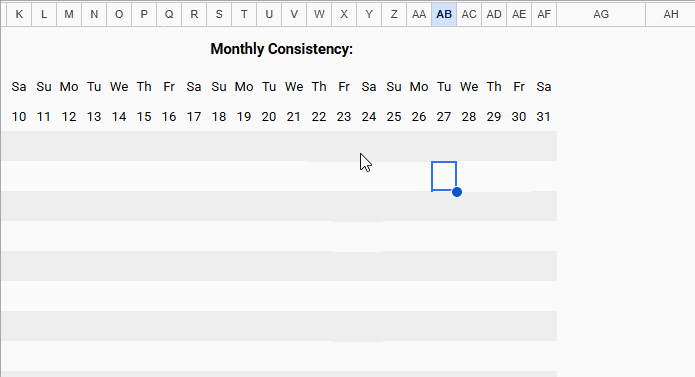 Google Sheets habit tracker with sparkline progress bars and monthly consistency score