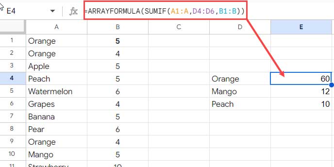 SUMIF Array Formula (Basic)